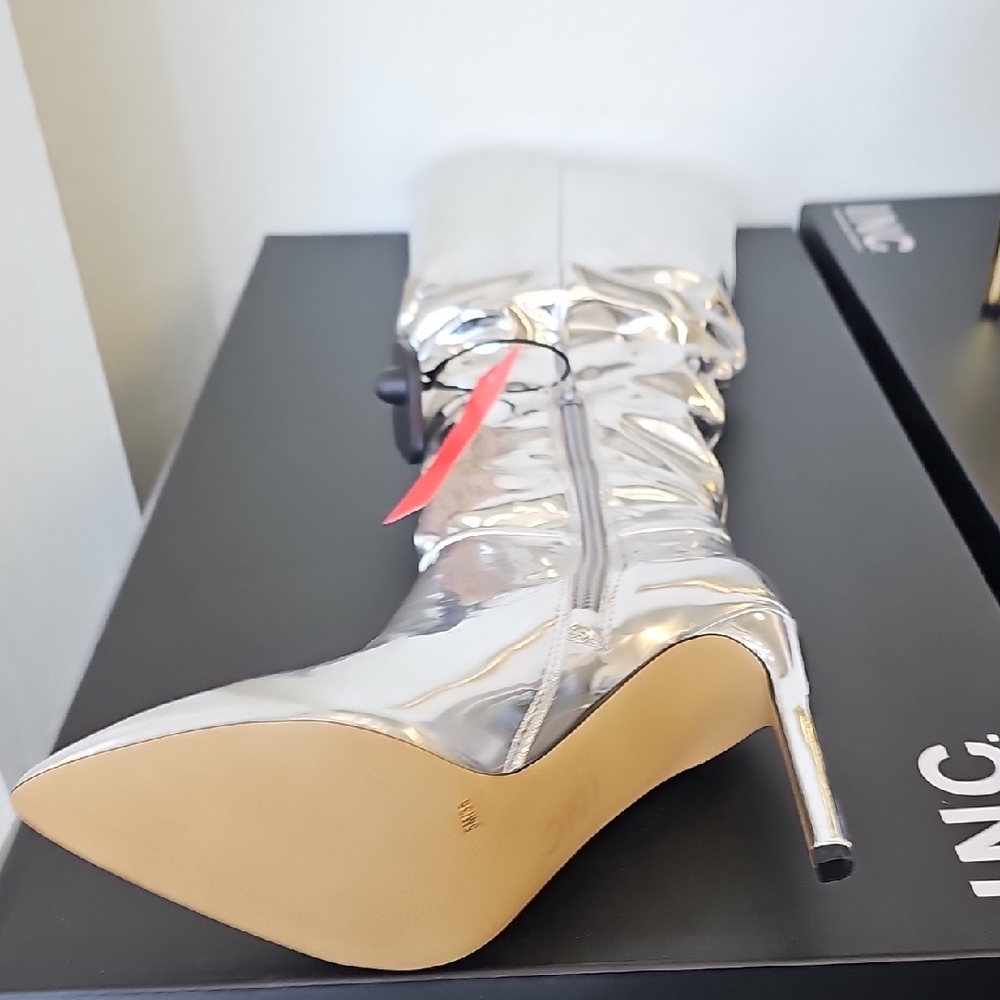 INC International Concepts Silver Heeled Boots with Ruched Design - Picture 3 of 4